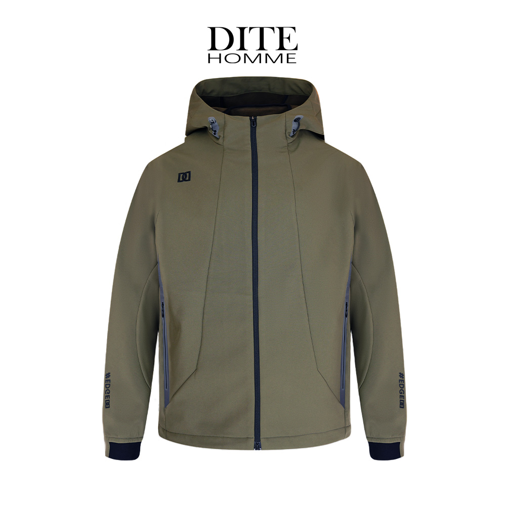 Dite迪特男士秋冬季连帽收口袖冲锋衣修身型软壳男士户外上衣夹克