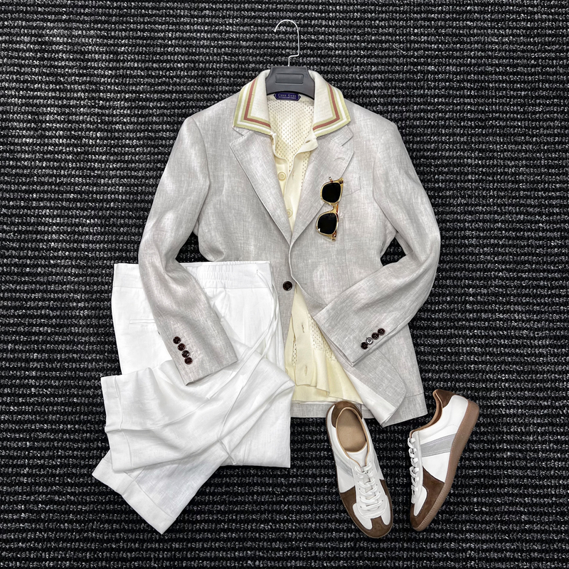 CssuGent那不勒斯皇后100%亚麻无结构半里衬西服男休闲春夏西装潮