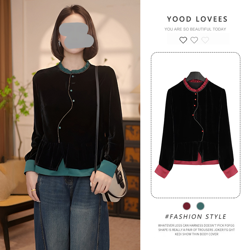 新中式国风衬衫春秋新款气质时尚撞色拼接设计感洋气显瘦长袖上衣