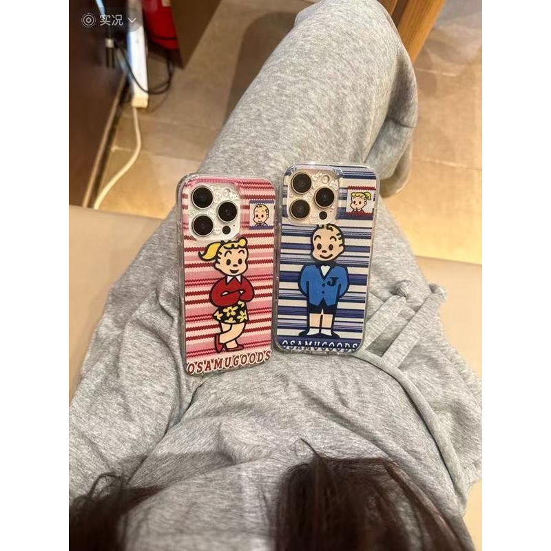 情侣线条原田治男孩女孩适用苹果16Pro手机壳vivo华为oppo小米15