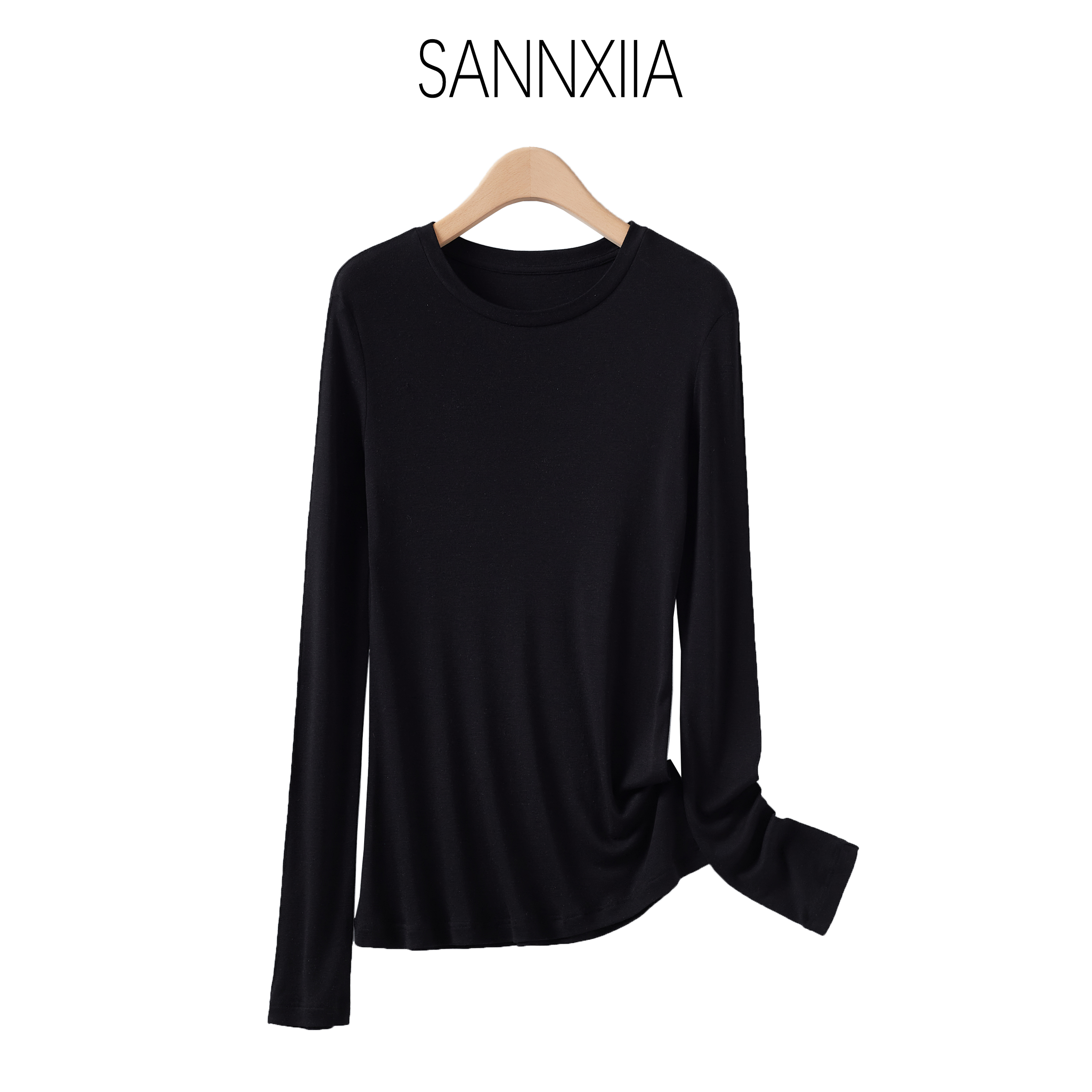 SANNXIIA百搭显瘦天丝羊绒圆领长袖T  ZM8511