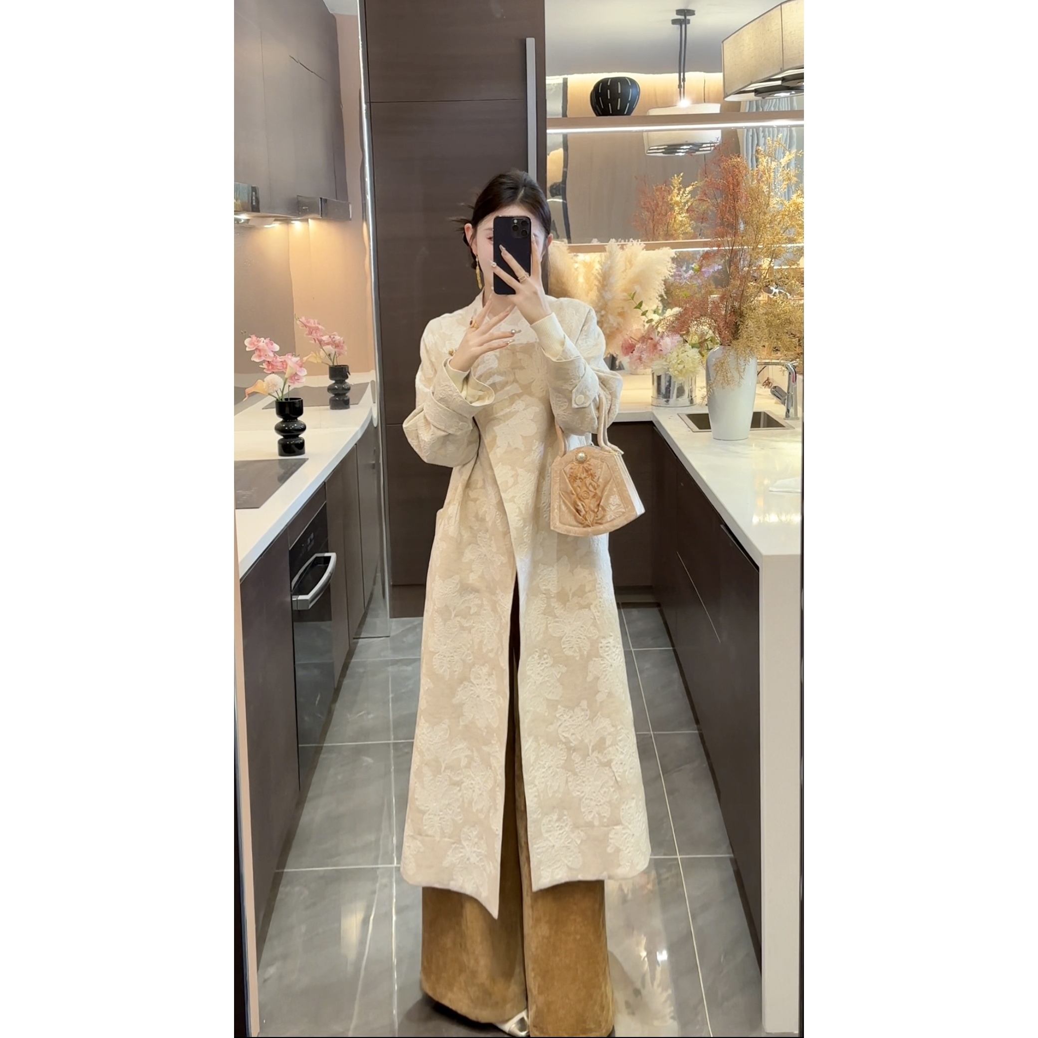 【周粥】【如烟】2025秋季新新中式棉麻提花刺绣长款外套JJQ5WT5151