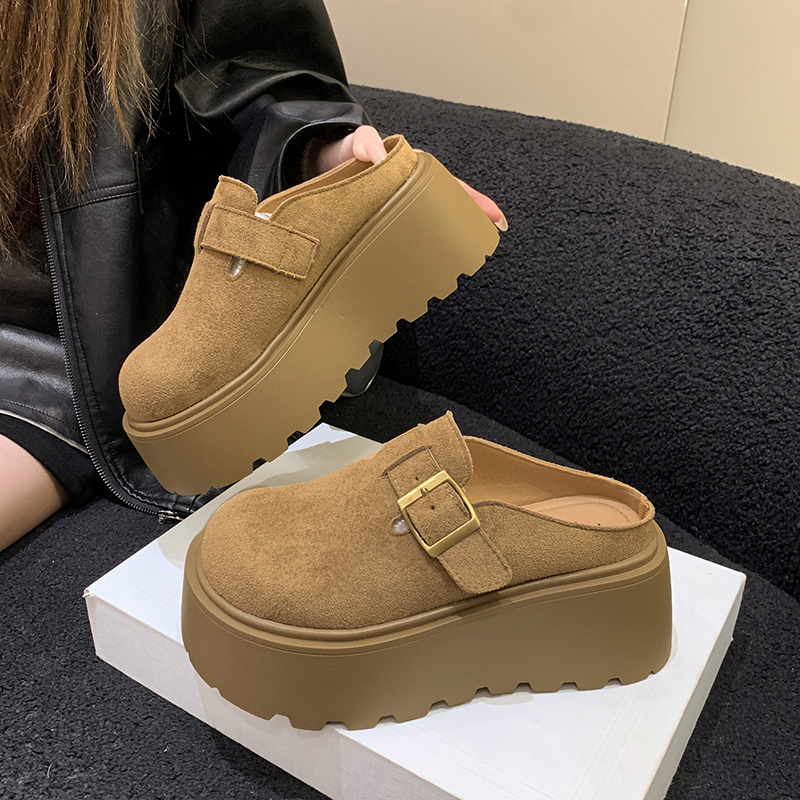 2025秋季新款小个子增高厚底包头拖鞋一脚蹬皮带扣勃肯鞋外穿半拖