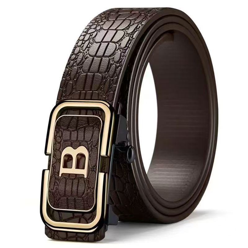 新款自动扣内穿B字母皮带男士休闲商务轻奢腰带牛仔裤带