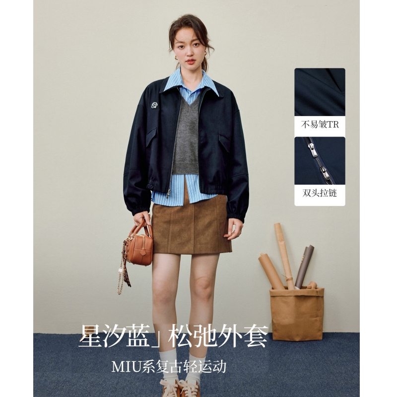 日系复古翻领夹克外套女2025年秋季新款休闲百搭宽松短上衣