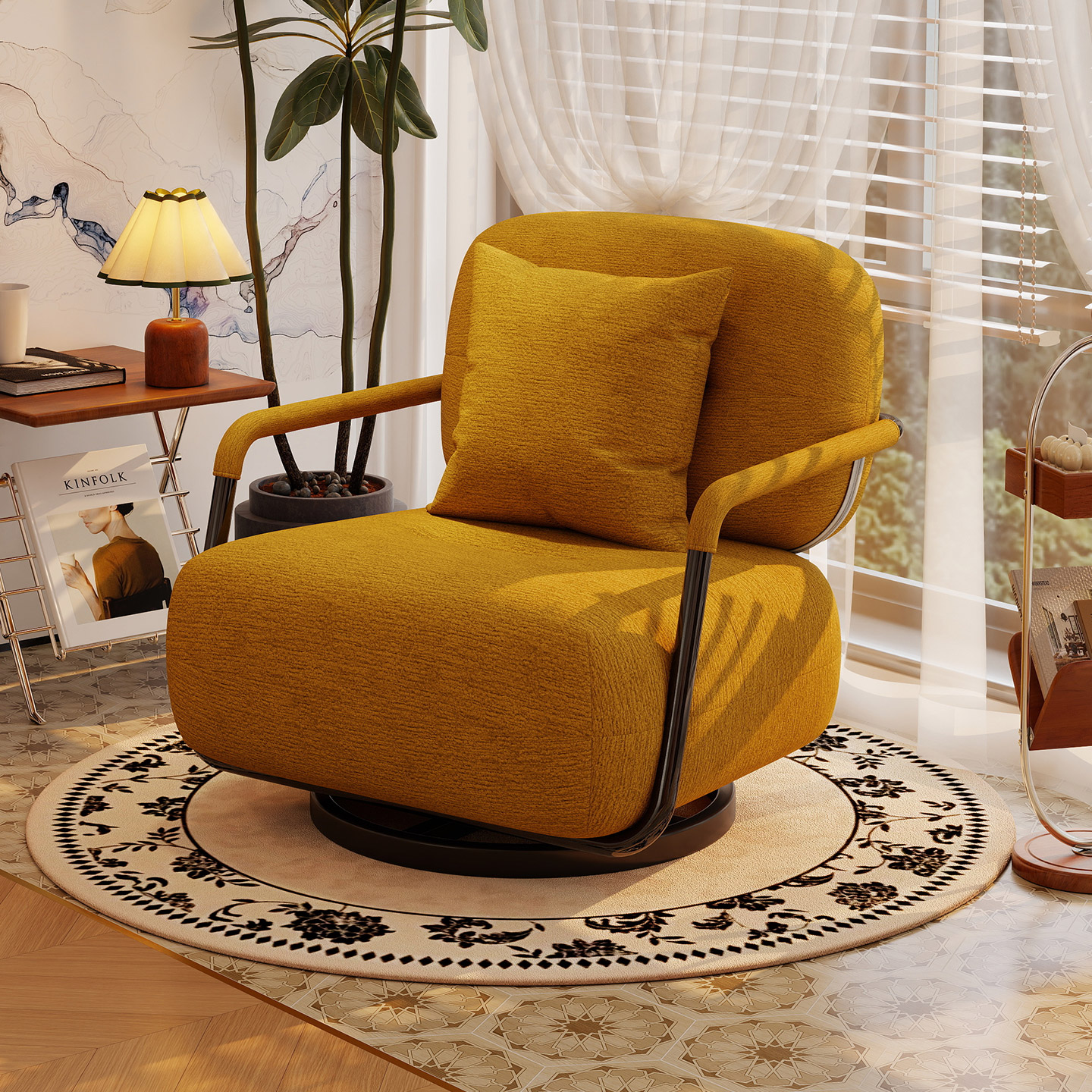 美物俪家复古单人椅可旋转单人沙发中古风客厅阳台休闲懒人沙发椅