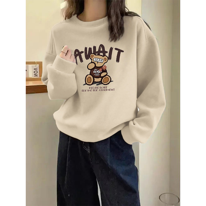 即墨加绒卫衣女2025新款春秋韩版卡通小熊印花洋气小个子长袖上衣
