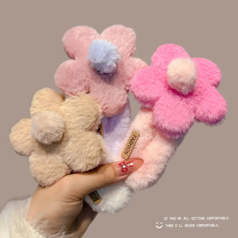 毛绒花朵发夹后脑勺盘发鸭嘴夹安全替代抓夹发卡头饰2025新款秋冬