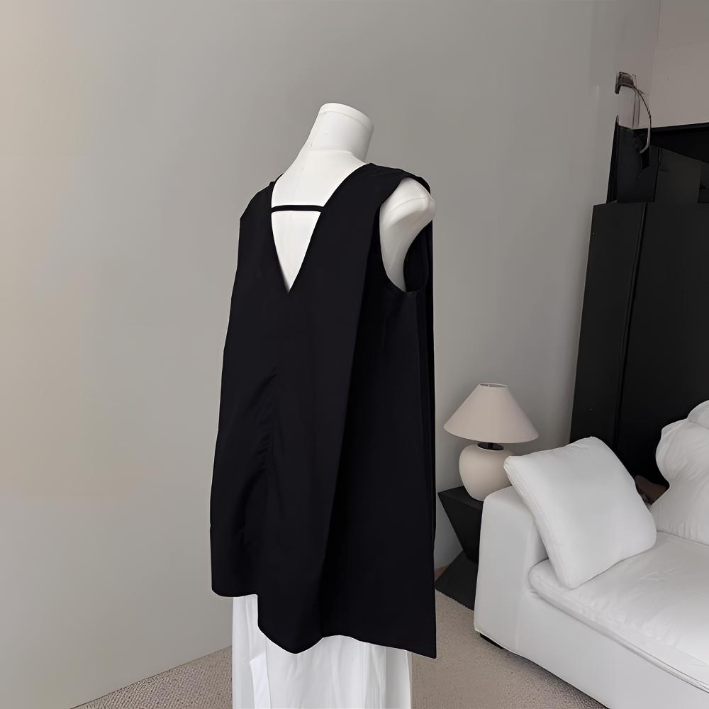 2025新款法式无袖衬衫女高级感宽松后背镂空背心时尚百搭洋气上衣