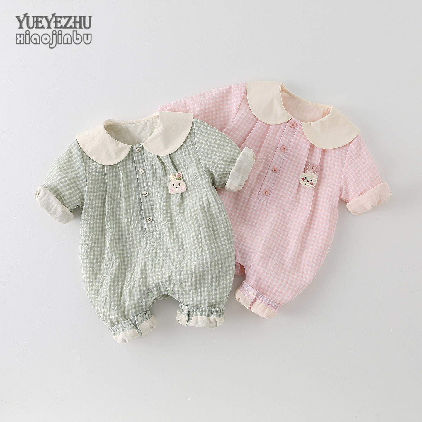 公主婴儿衣服春秋韩版格子可爱超萌哈衣女宝宝秋装外出连体衣新生