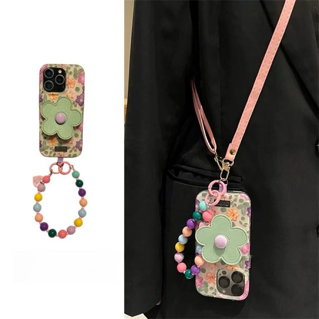 小清新满屏彩花朵绿叶适用苹果16promax手机壳iPhone15pro新14pro