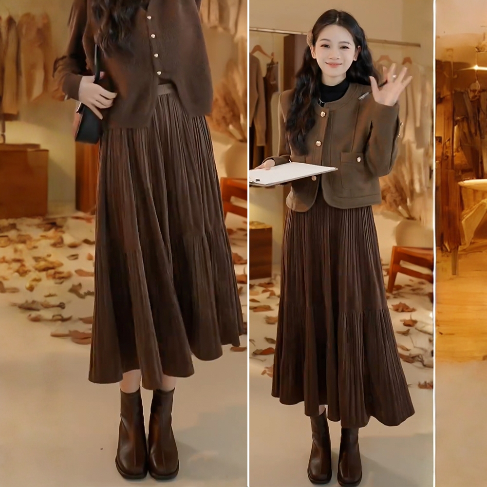 拉夏贝尔百春秋冬半身裙2025新款中长款裙子伞裙高腰显瘦a字裙