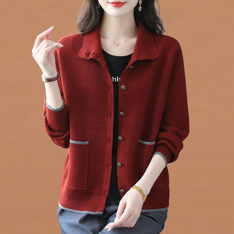 秋冬2025新款翻领大码毛衣外套女宽松时尚洋气妈妈装外搭针织开衫