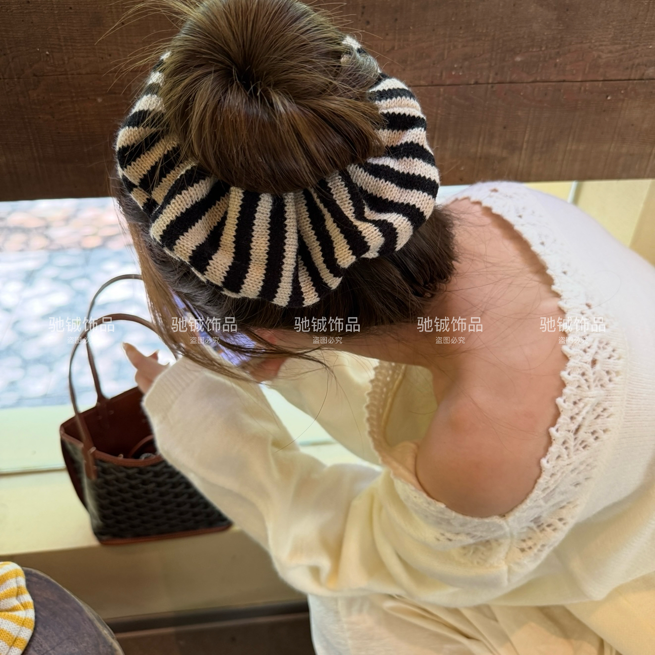 ins博主条纹针织发圈超韩系少女感丸子头大肠圈毛线软糯糯发绳