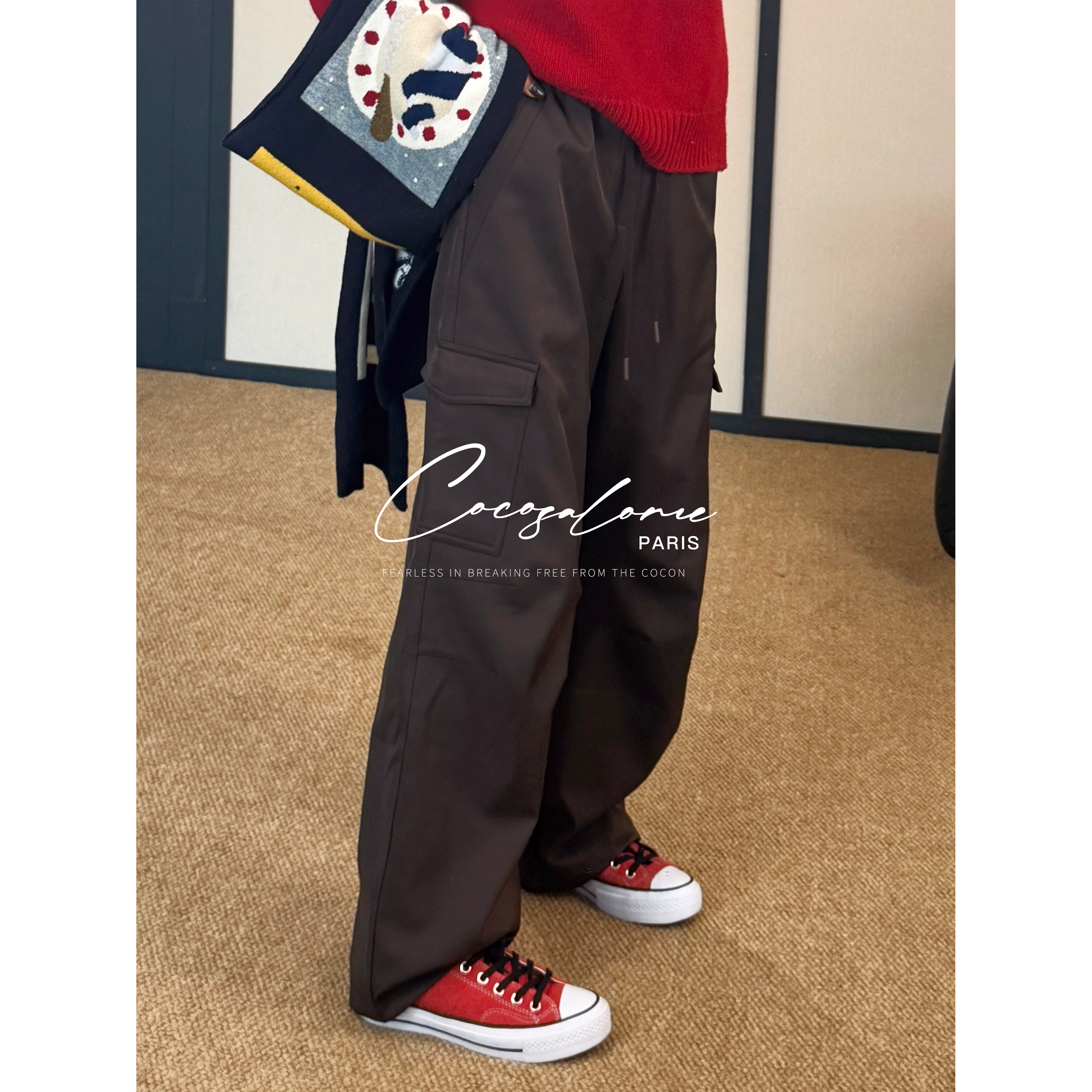 韩彬彬"工装裤"420g加绒加厚秋冬慵懒随性风松紧腰百搭长裤3442-9