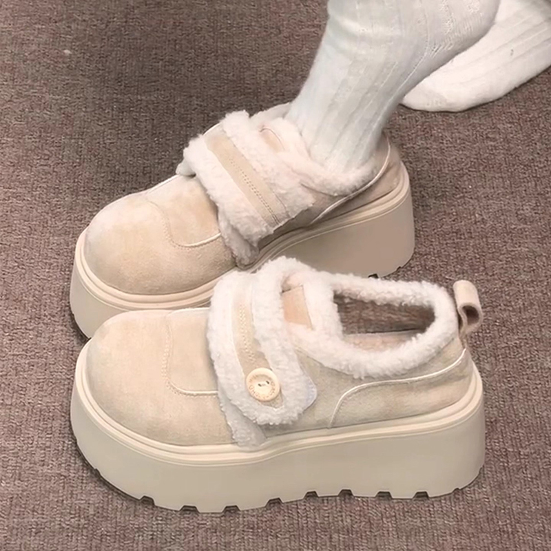 2025新款秋冬百搭保暖毛毛棉鞋子魔术贴复古厚底增高加绒勃肯棉鞋