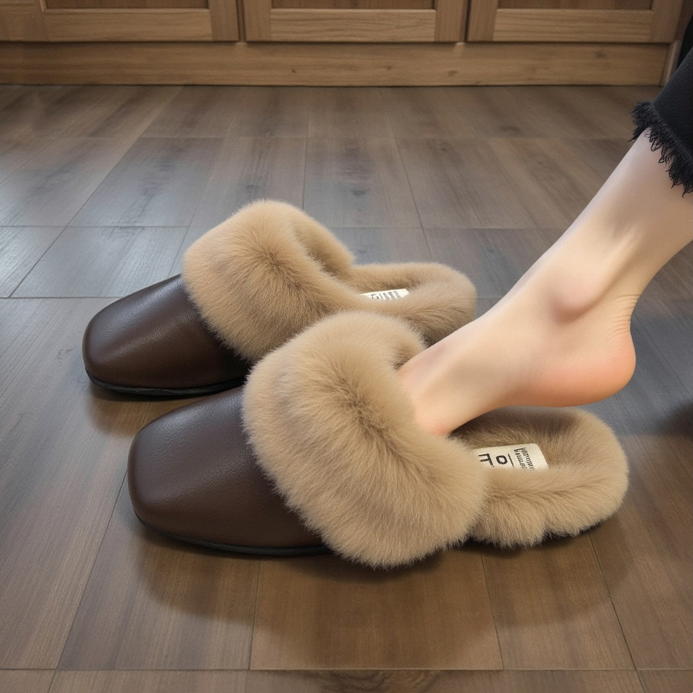 【兔毛绒】毛毛拖鞋女外穿2025新款秋冬法式高级感软底孕妇包头拖