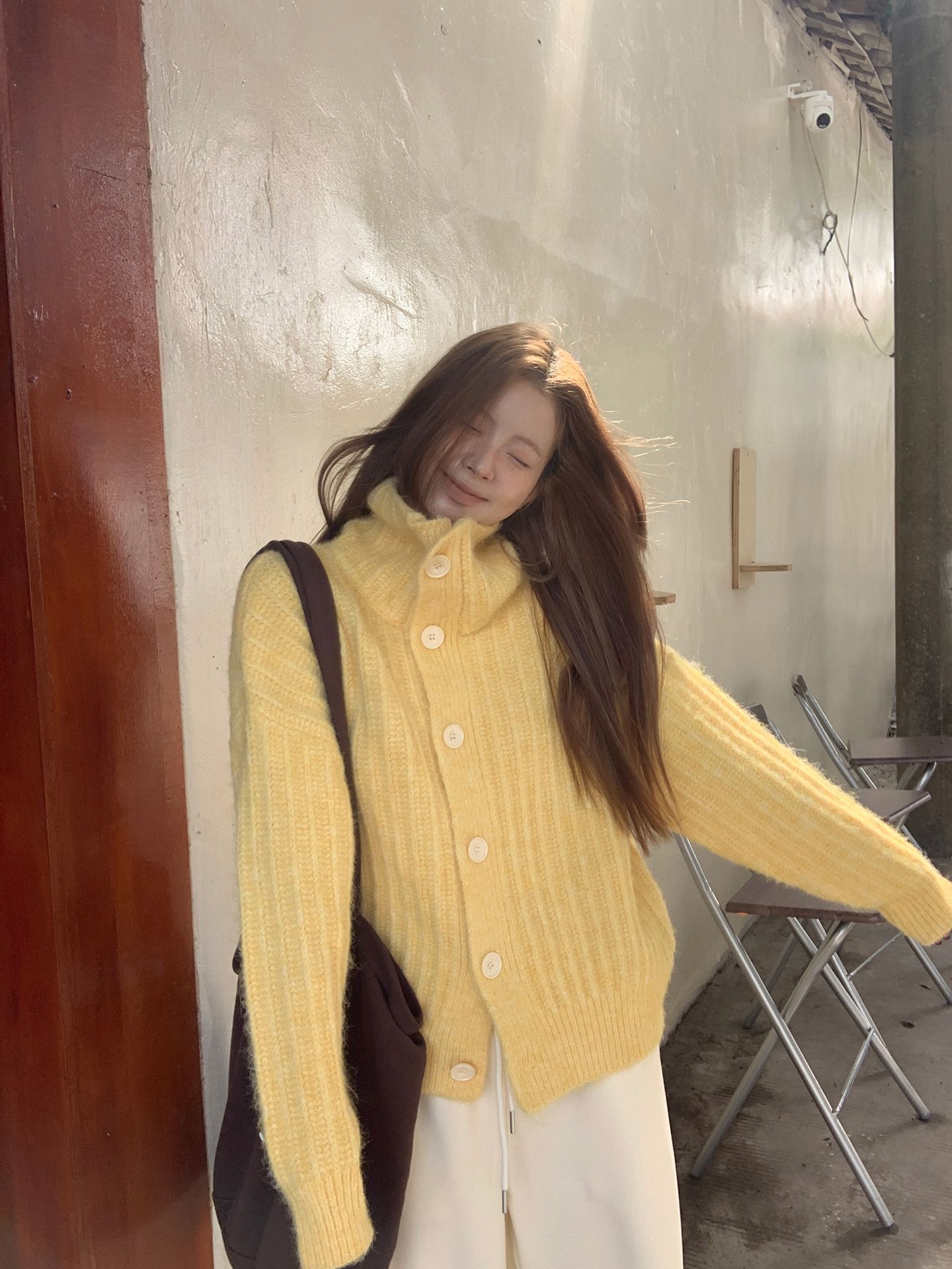 韩系少女风设计感个性高领针织衫女2025秋冬开衫宽松小众上衣外套