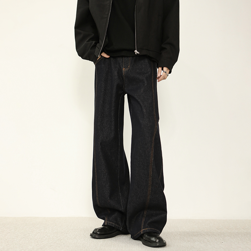 新款秋冬美式复古不掉色丹宁原牛牛仔裤男款宽松阔腿休闲直筒长裤