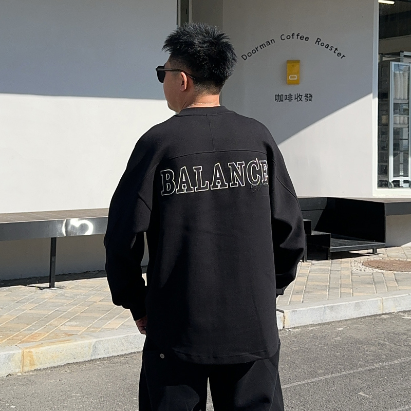 LKT.NINE秋季美式潮牌宽松重磅百搭圆领长袖T恤男刺绣卫衣潮7311