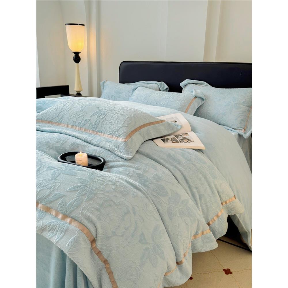 水星高端家纺A类加厚保暖牛奶绒四件套冬季珊瑚绒被套加绒宝宝绒