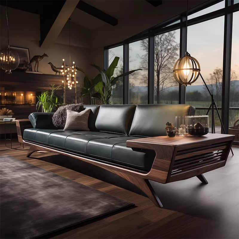 新中式实木罗汉床轻奢北美黑胡桃木禅意沙发床简约现代直排贵妃