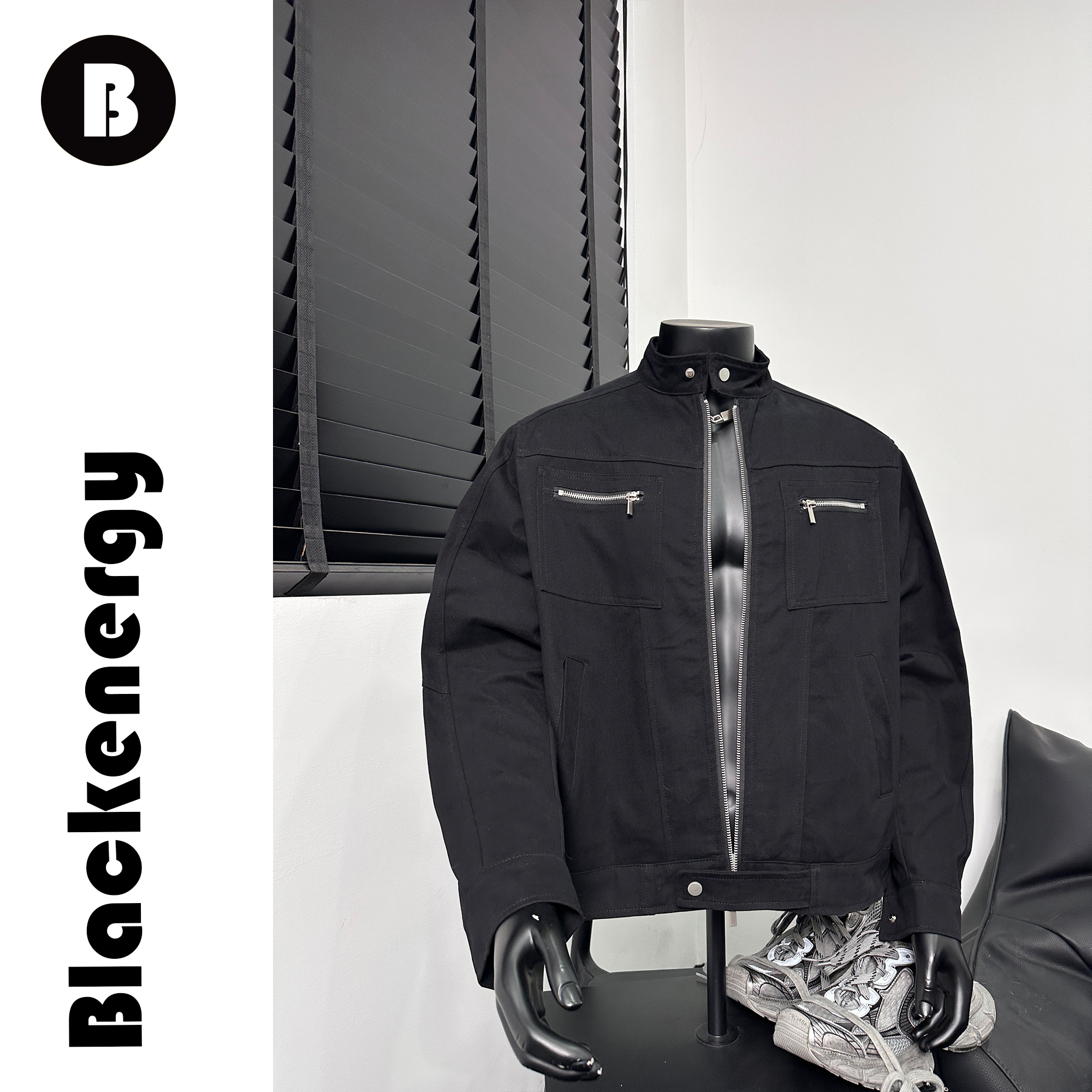 解构风立领外套男春秋季美式小众boxy美式百搭机车风宽松重磅夹克