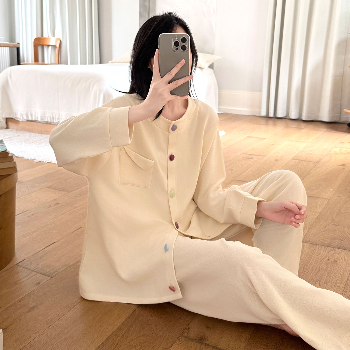 韩系睡衣女款春秋季薄绒德绒甜美简约风高级感长袖长裤冬季家居服