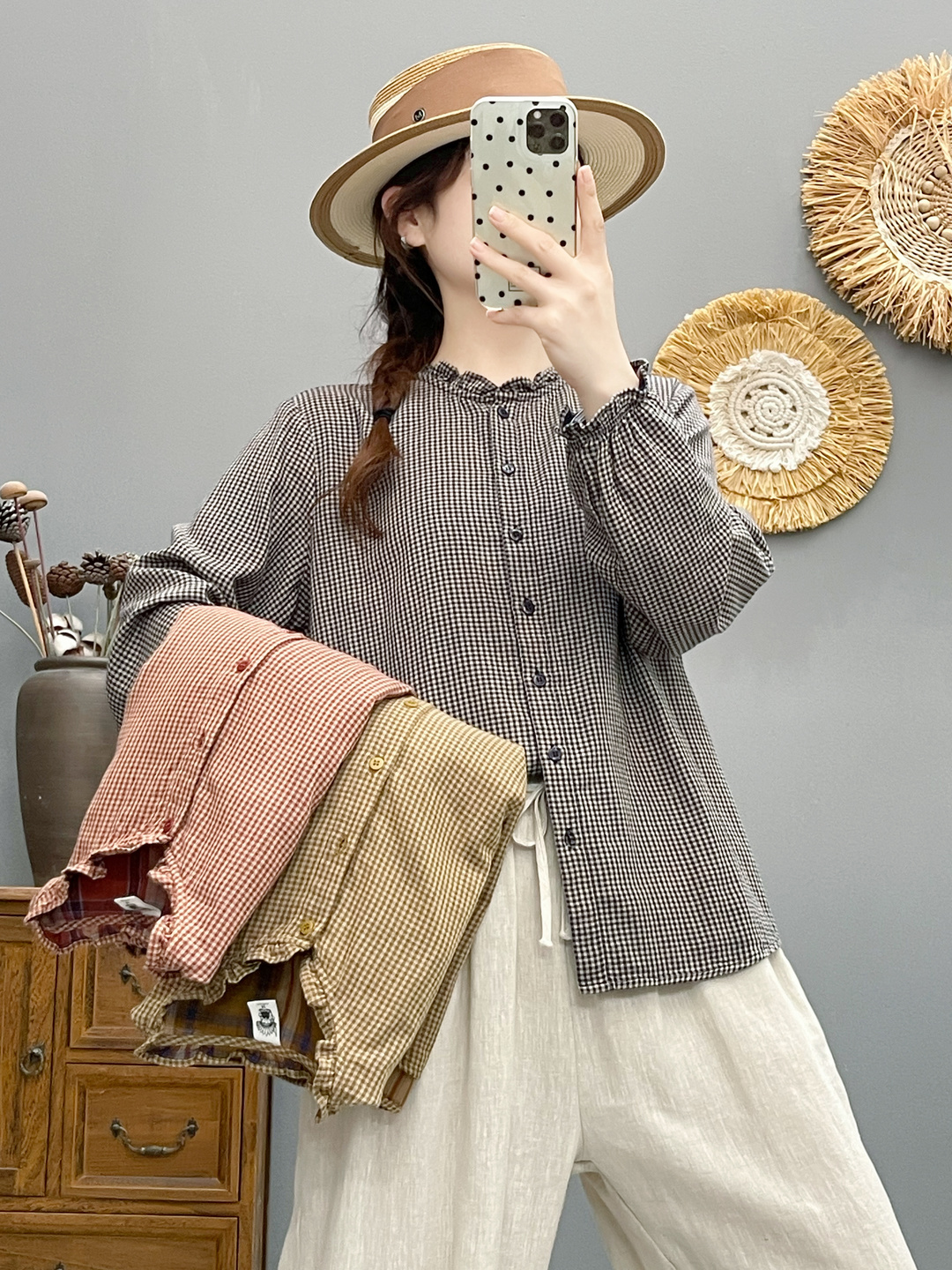 秋款木耳领时尚减龄穿搭宽松衬衣