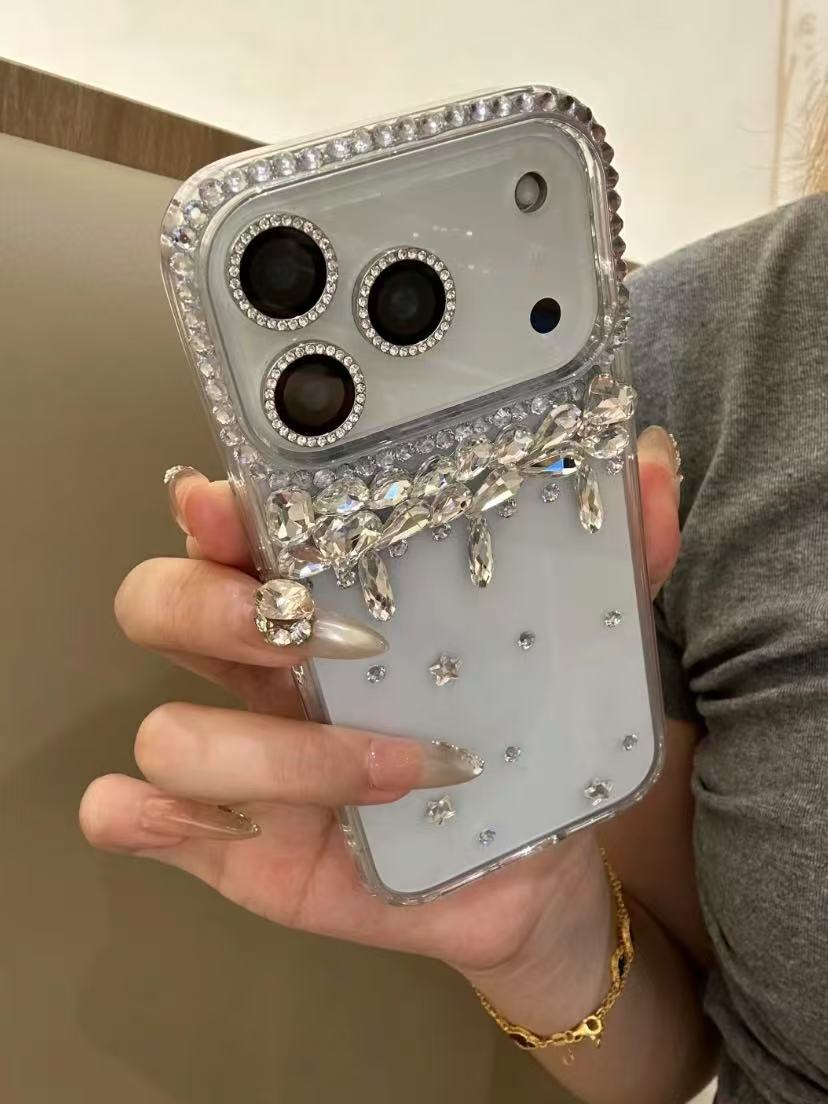 轻奢手工星星水滴闪钻镜框适用iPhone17pro手机壳苹果16pro新款15