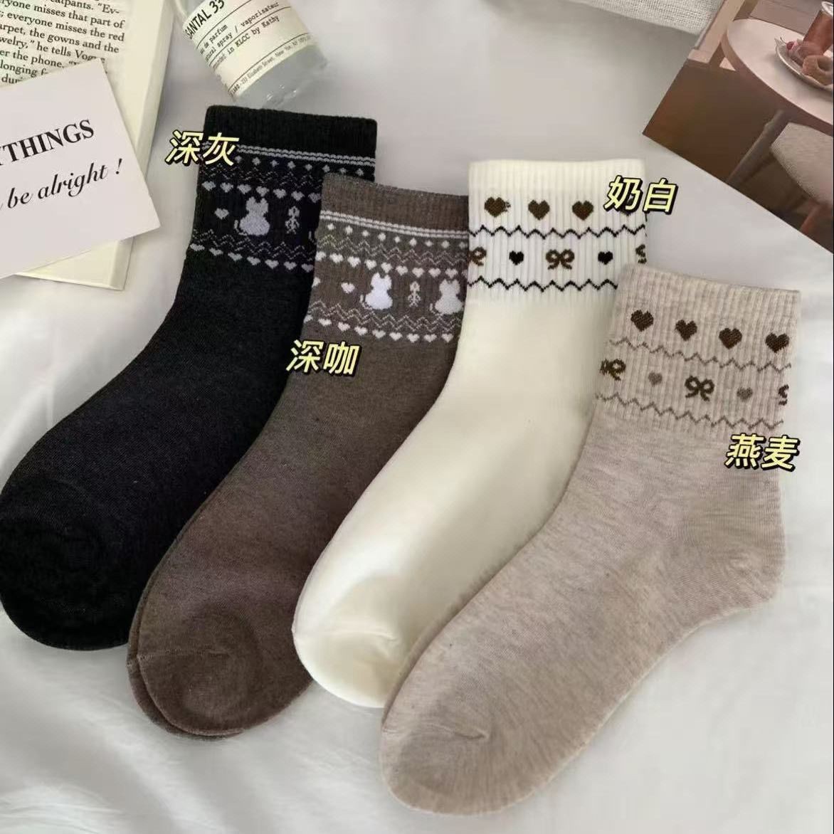 秋冬新款复古民族风袜子女士中筒袜ins风百搭堆堆袜潮流袜时尚D