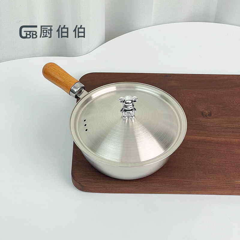 日式一人食小熊锅木柄304不锈钢家用木柄带盖小碗【支持检测】