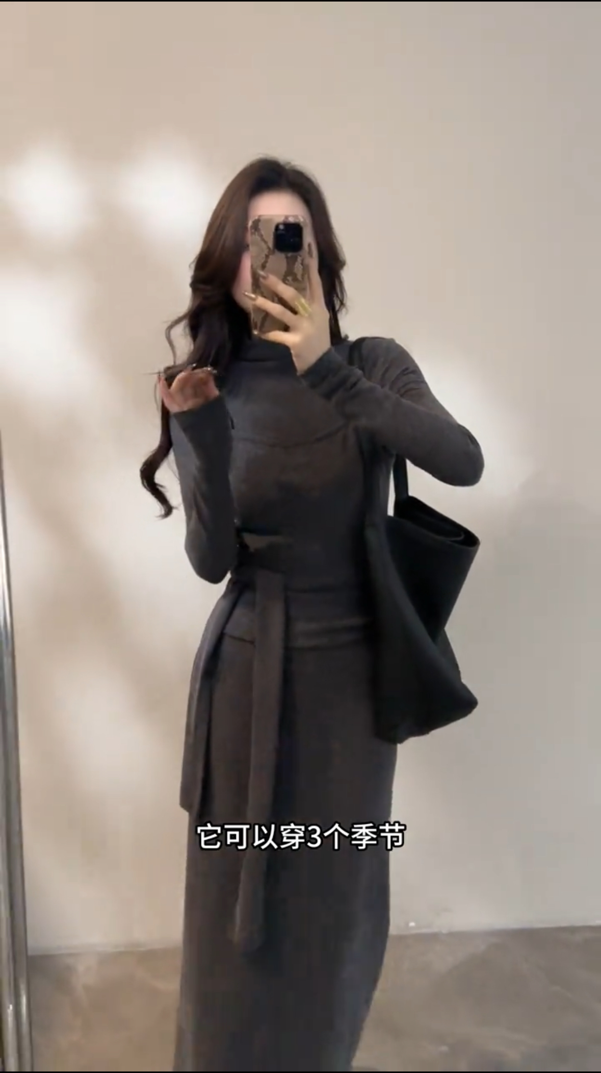 【现货运费险】长袖假两件半高领长裙连衣裙气质百搭秋冬季显瘦时尚