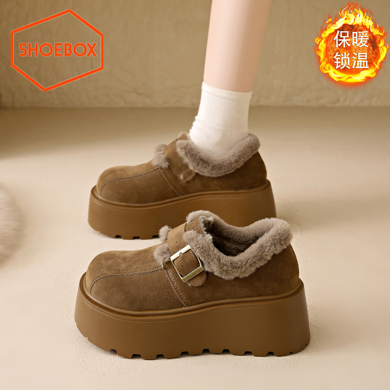SHOEBOX鞋柜厚底增高雪地靴女2025冬季新款加绒勃肯鞋乐福棉鞋