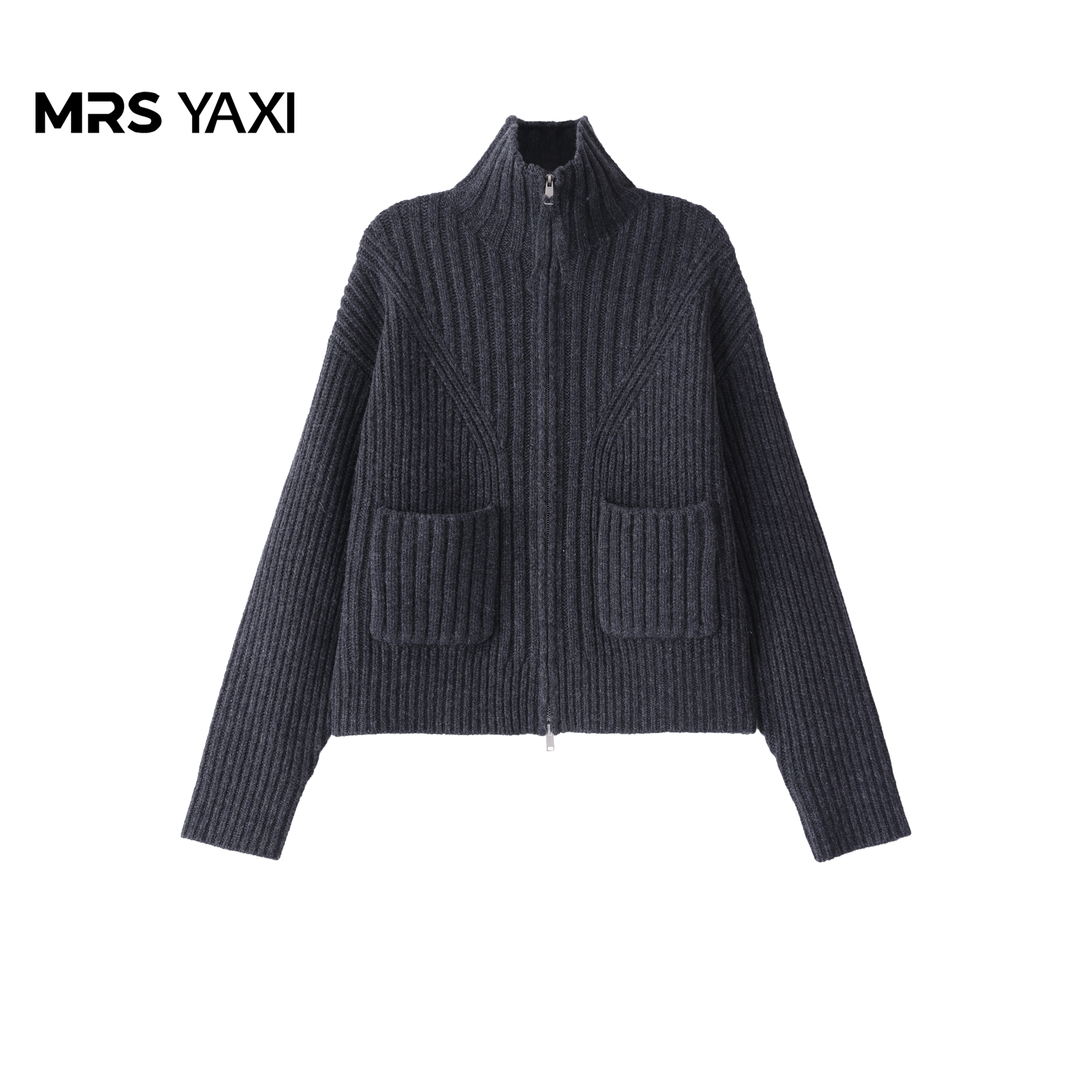 Mrsyaxi粗坑条全羊毛双头拉链毛衣外套YX5093015