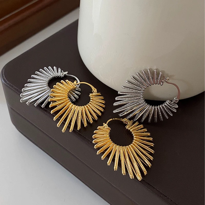 铜合金耳饰 T.Q【太阳花】小众金色桃心欧美耳环法式简约复古