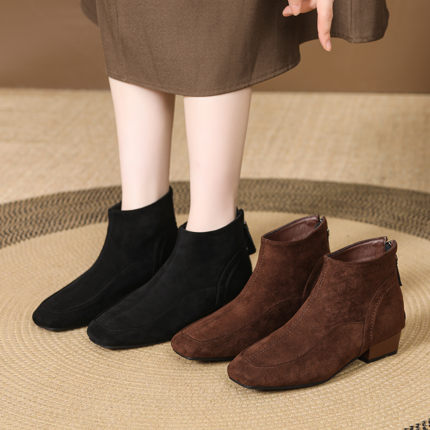 2025秋款中跟冬季短靴小裸靴女靴秋冬舒适短筒靴6807绒