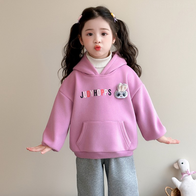 新疆西藏内蒙包邮女童冬装加绒连帽卫衣2025新款小女孩宝宝冬季加
