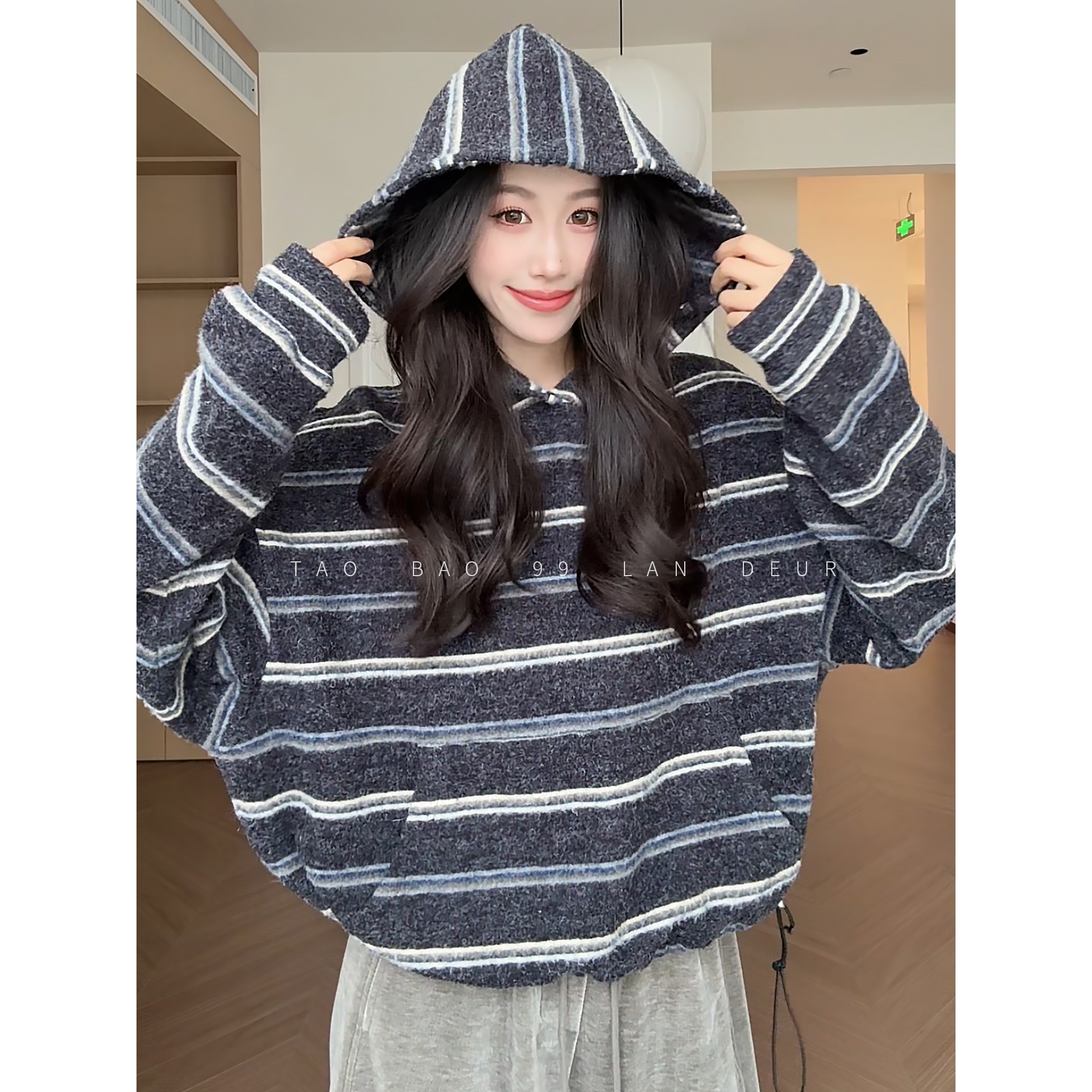 【海盐茉莉】韩版慵懒风时尚气质百搭休闲风连帽卫衣女