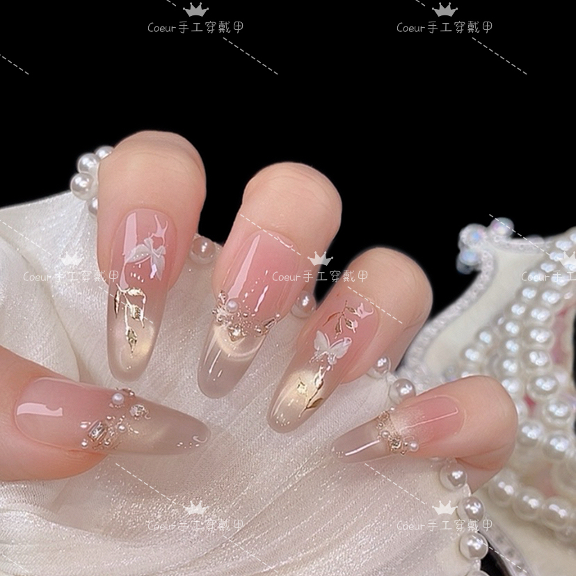 【金秋蝶舞】轻奢显白纯手工穿戴甲光疗冰透渐变纯欲四季流行10片装