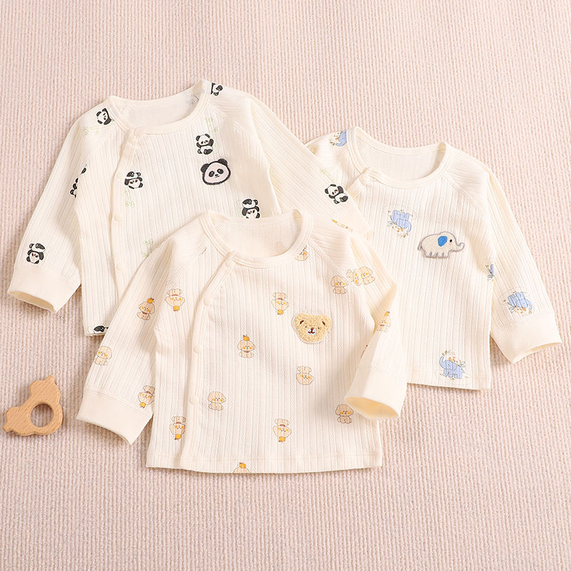 新生婴儿衣服纯棉春秋款单层长袖上衣a类无骨小宝宝打底开衫秋衣