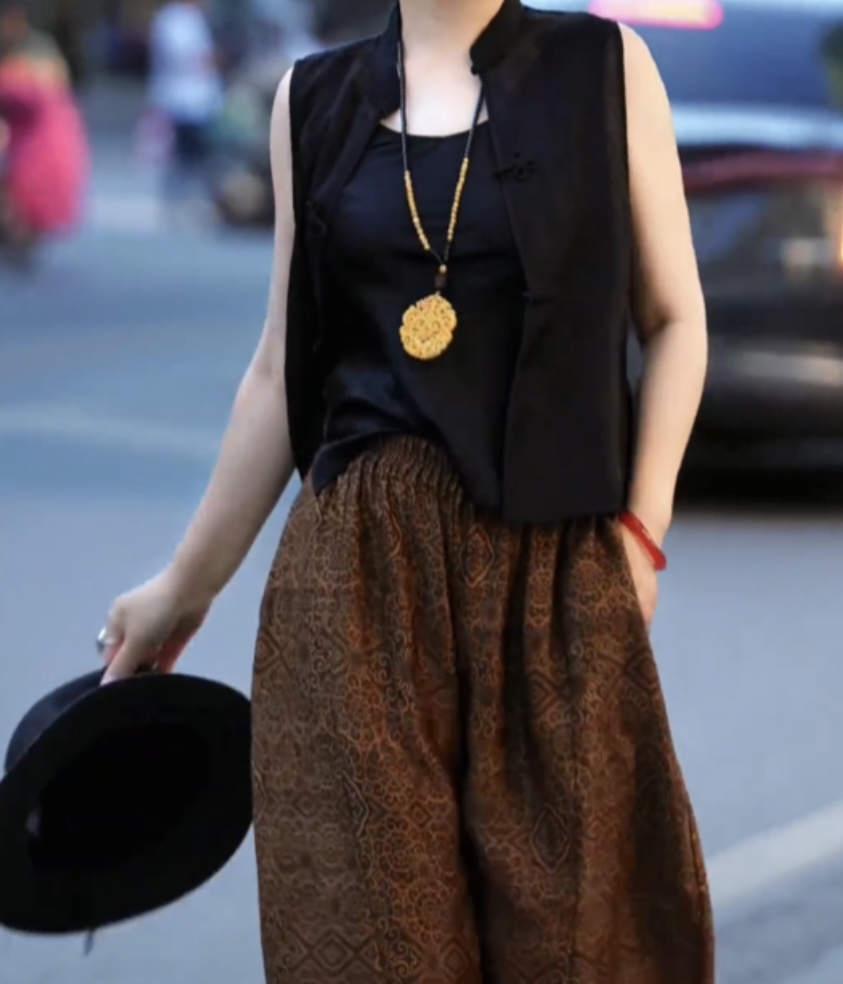 时尚潮流百搭新中式国风盘扣马甲阔腿裤女装