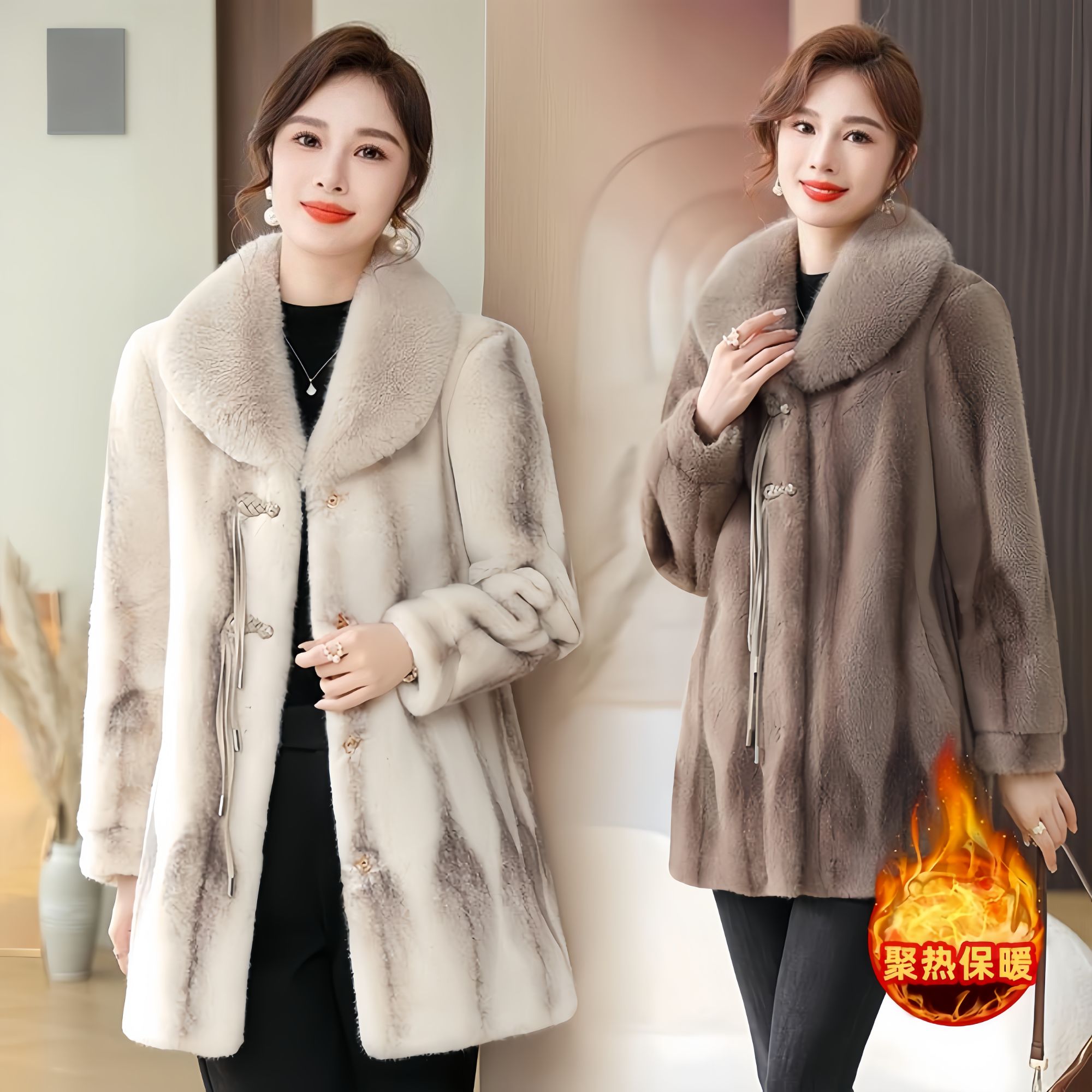 妈妈冬装雪兰貂绒保暖外套新款中老年女装贵夫人高贵皮毛一体大衣