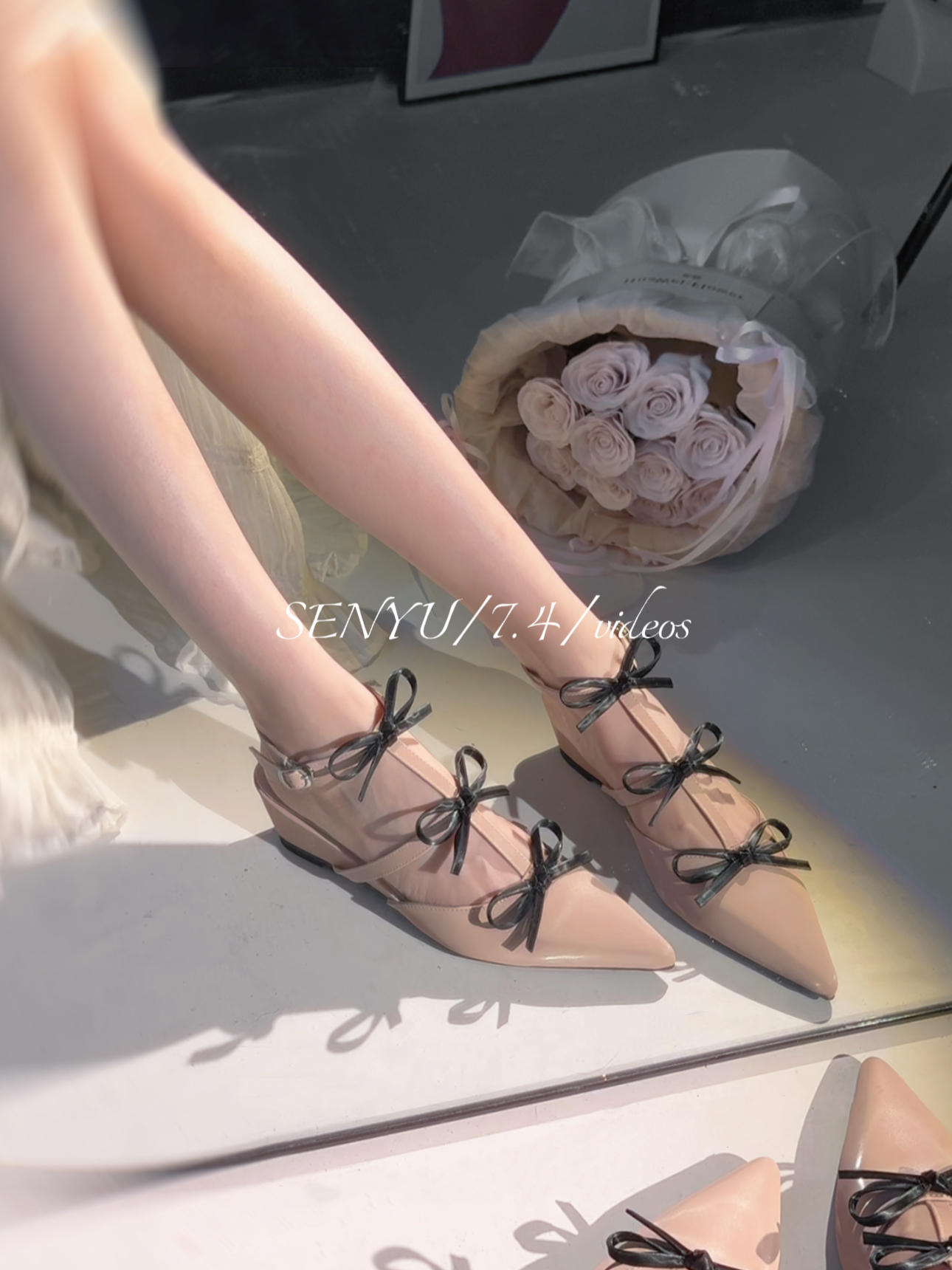 XINGYE 2025夏搭扣蝴蝶结单鞋甜美低跟包头时装凉鞋百搭时装凉鞋