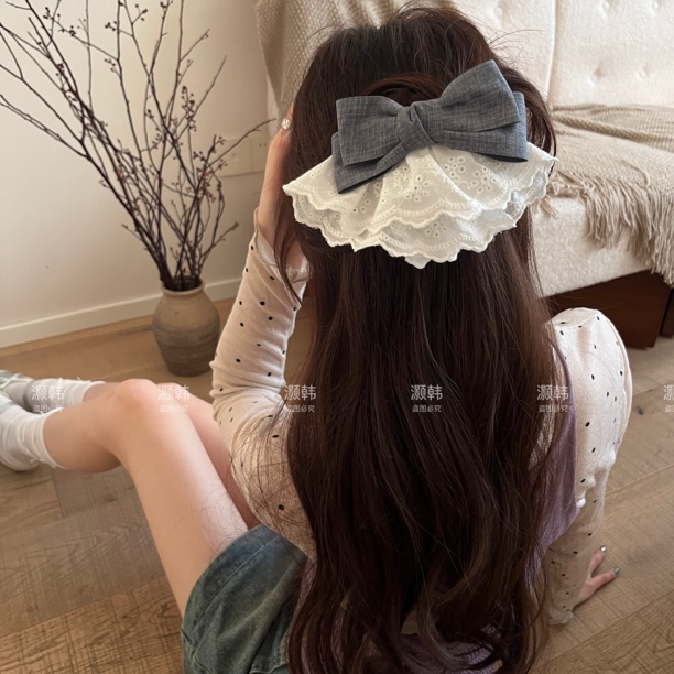 小步舞曲！裙摆蝴蝶结发夹！超仙格雷灰系蕾丝发夹鸭嘴夹女边夹顶夹