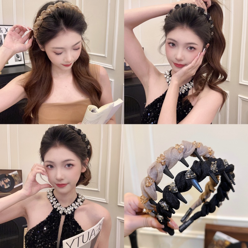水钻波浪发箍带齿波浪防滑时尚气质高颅顶头箍女碎发整理神器