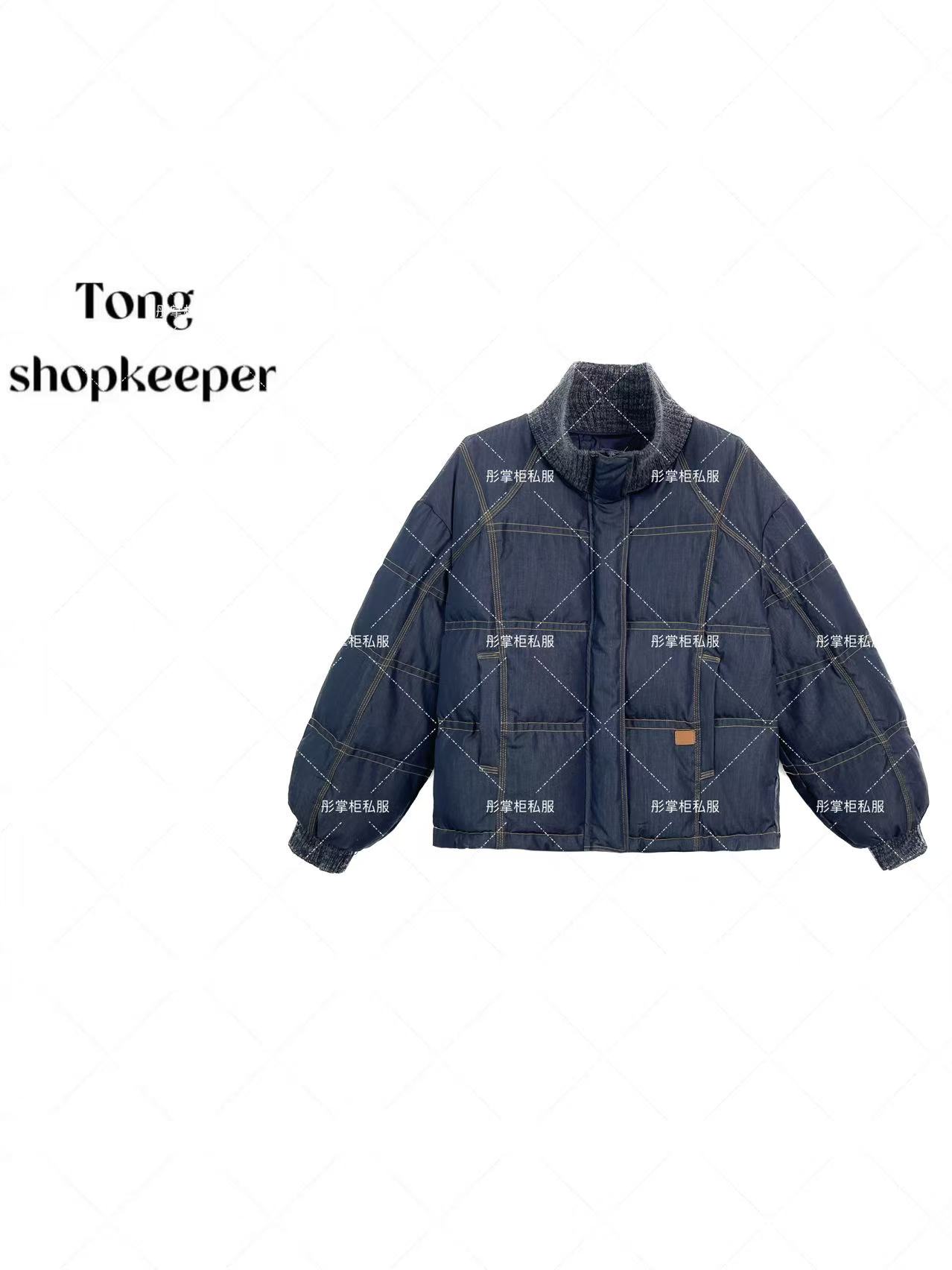 QJ/彤掌柜1682719 冬季25上新明线打揽立领针织拼接设计师羽绒服