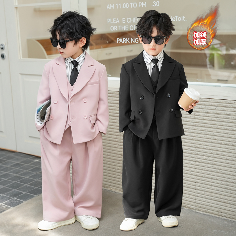 男童西装礼服帅气英伦风花童演出服中小童秋冬季保暖加绒西服套装