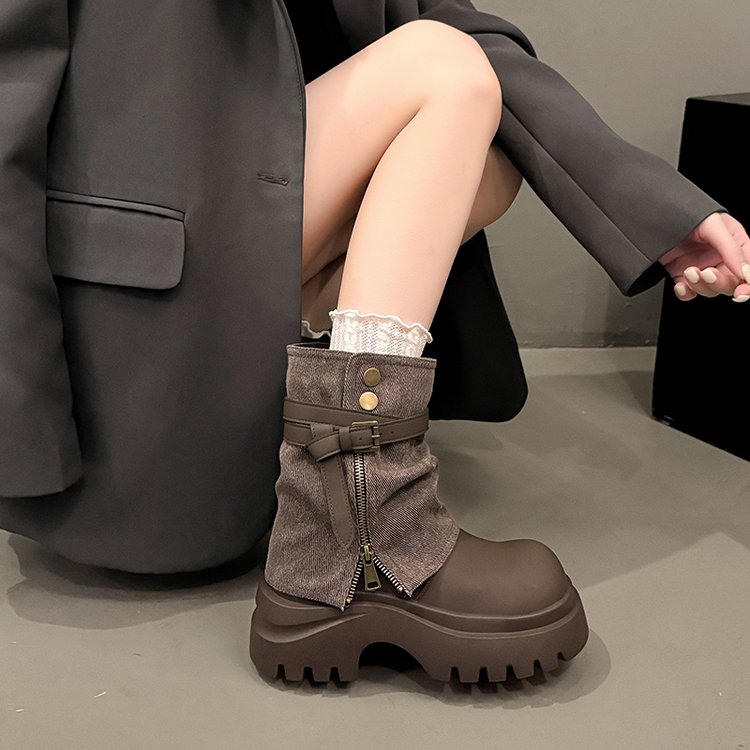 2025新款秋季增高厚底英伦风马丁靴女小个子裤管靴显瘦烟筒短靴子