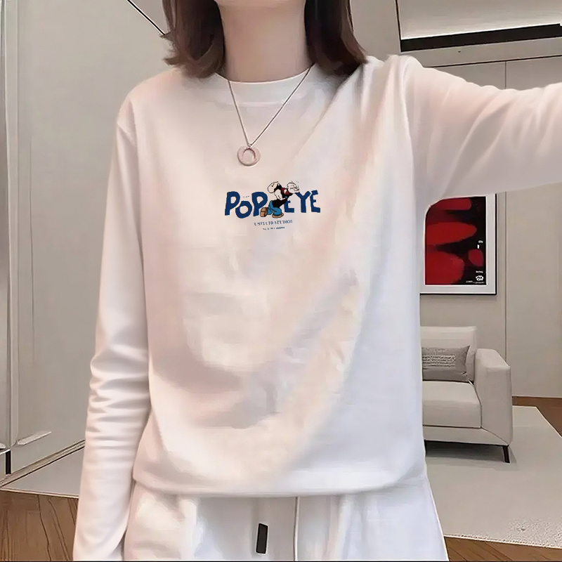 欧货白色纯棉正肩长袖打底衫内搭2025早秋新款宽松巨好看上衣女士